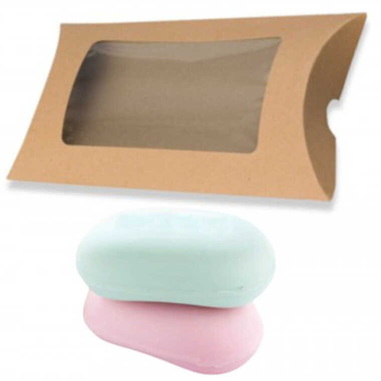 Brown Virgin Kraft Paper Soap Pillow Box With Window Plain And Customized Printing